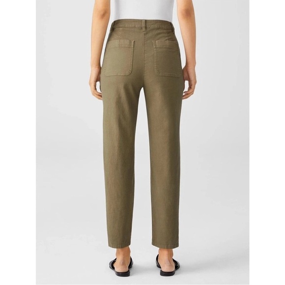 Eileen Fisher Cotton Hemp Tapered Pants in Tarragon Green Size 16 Ankle Pocketa - Picture 2 of 15